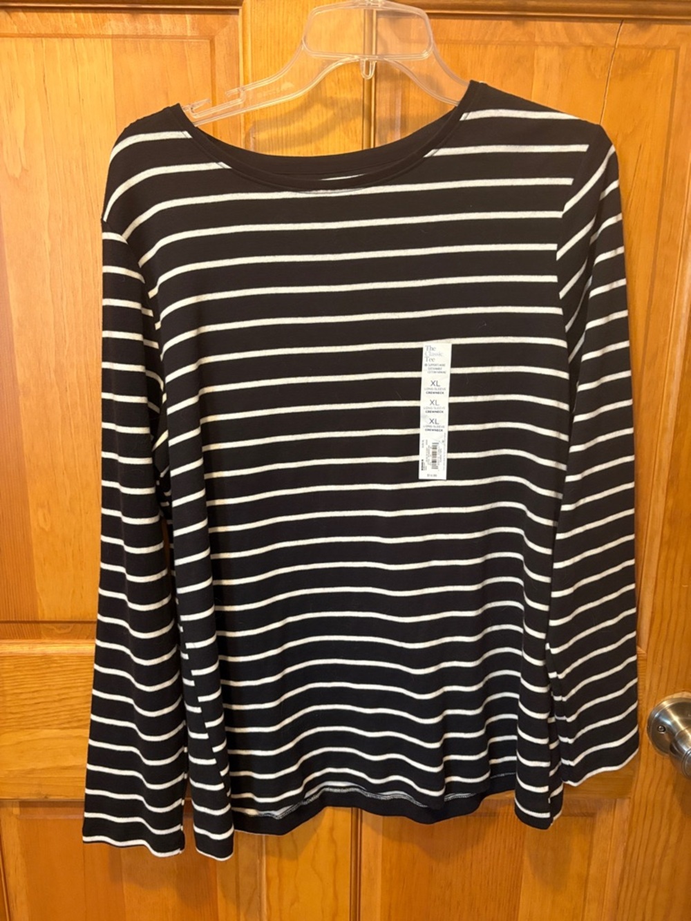 croft & barrow Navy and White Long Sleeve Striped Tee
